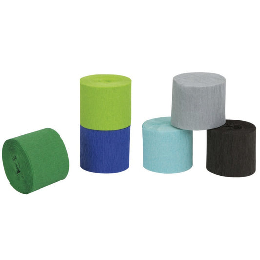 Crepe Paper STreamer Set for Parties in Blue and Greens