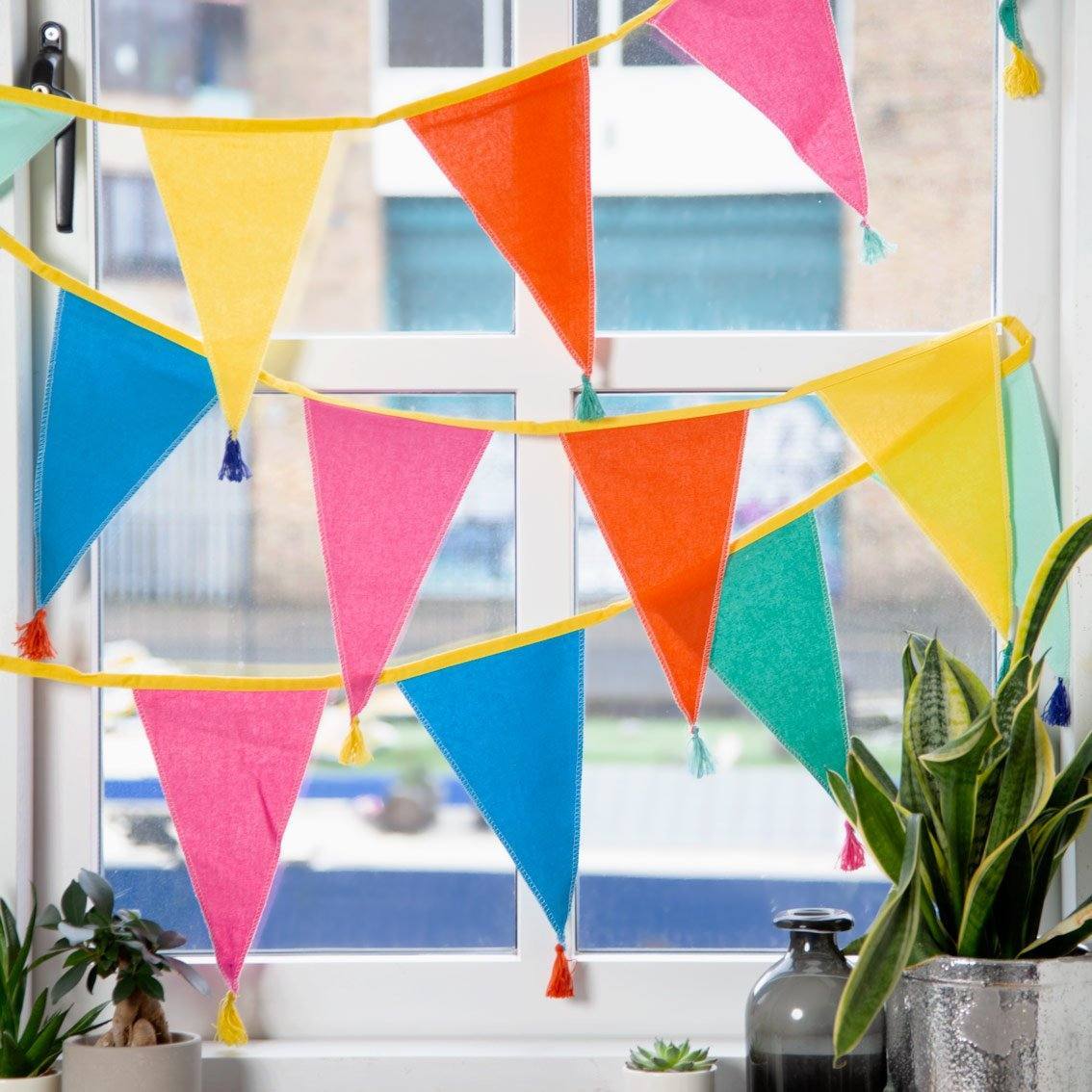 Eco Party Bunting Decorations | Fabric Tassel Bunting - Rainbow Talking Tables