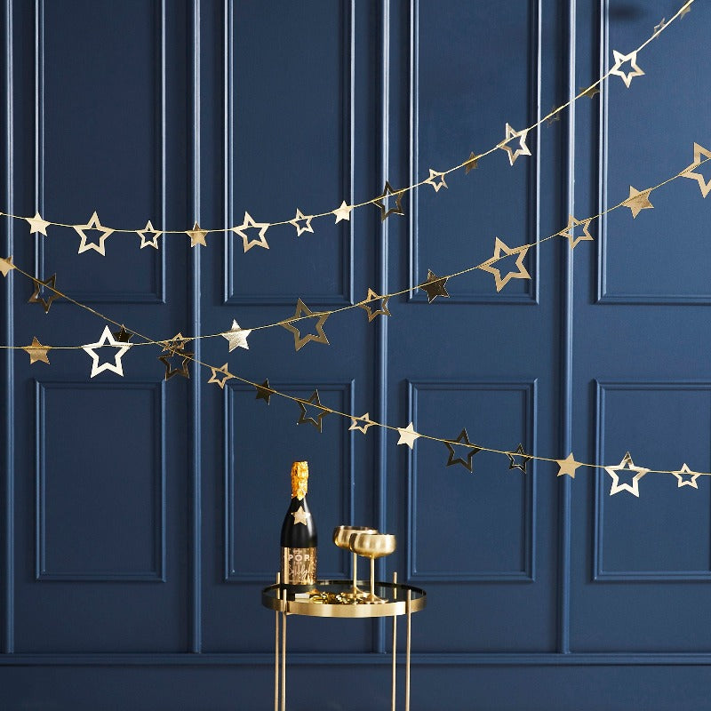 Gold Star Party Garland | Ginger Ray UK Christmas Decorations