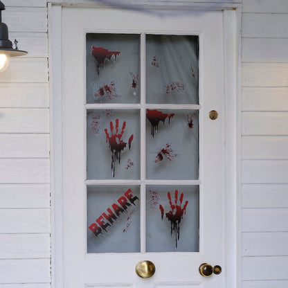 Halloween Decorations Indoor Window Stickers, Halloween Window Decorations Zombie Posters Set Reusable Halloween Accessories , Scary Bloody Handprints