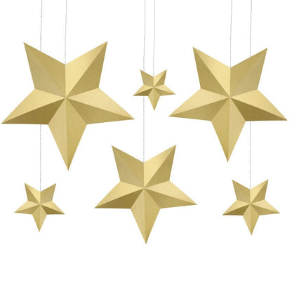 Hanging Star Decorations | 6 Gold Hanging Stars Scandinavian Style
