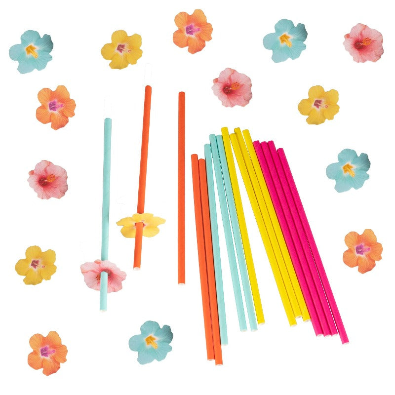 Paper Straws with Tiki Flower Toppers - Ginger Ray UK
