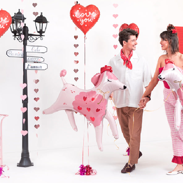 Valentines Day Party with Balloons and heart garlands