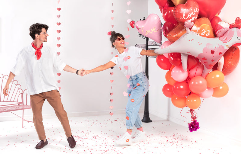Valentines Day Party Scene with lots of Valentines Balloons