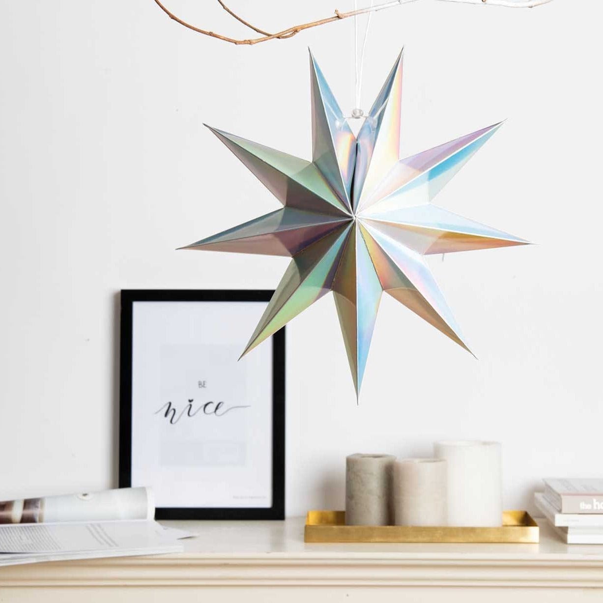 Scandinavian Hanging Star Decoration Iridescent | Christmas Decoration Rico Design