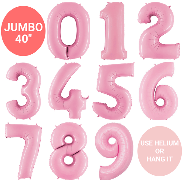 Large Balloon Numbers - Pastel Pink Helium Number Balloons – Pretty ...