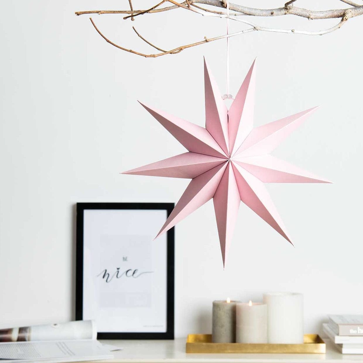 Scandinavian Hanging Star Decoration Pink | Christmas Decorations UK Rico Design