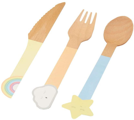 Cute rainbow Wooden Cutlery  | Natural Eco Party Supplies UK neviti