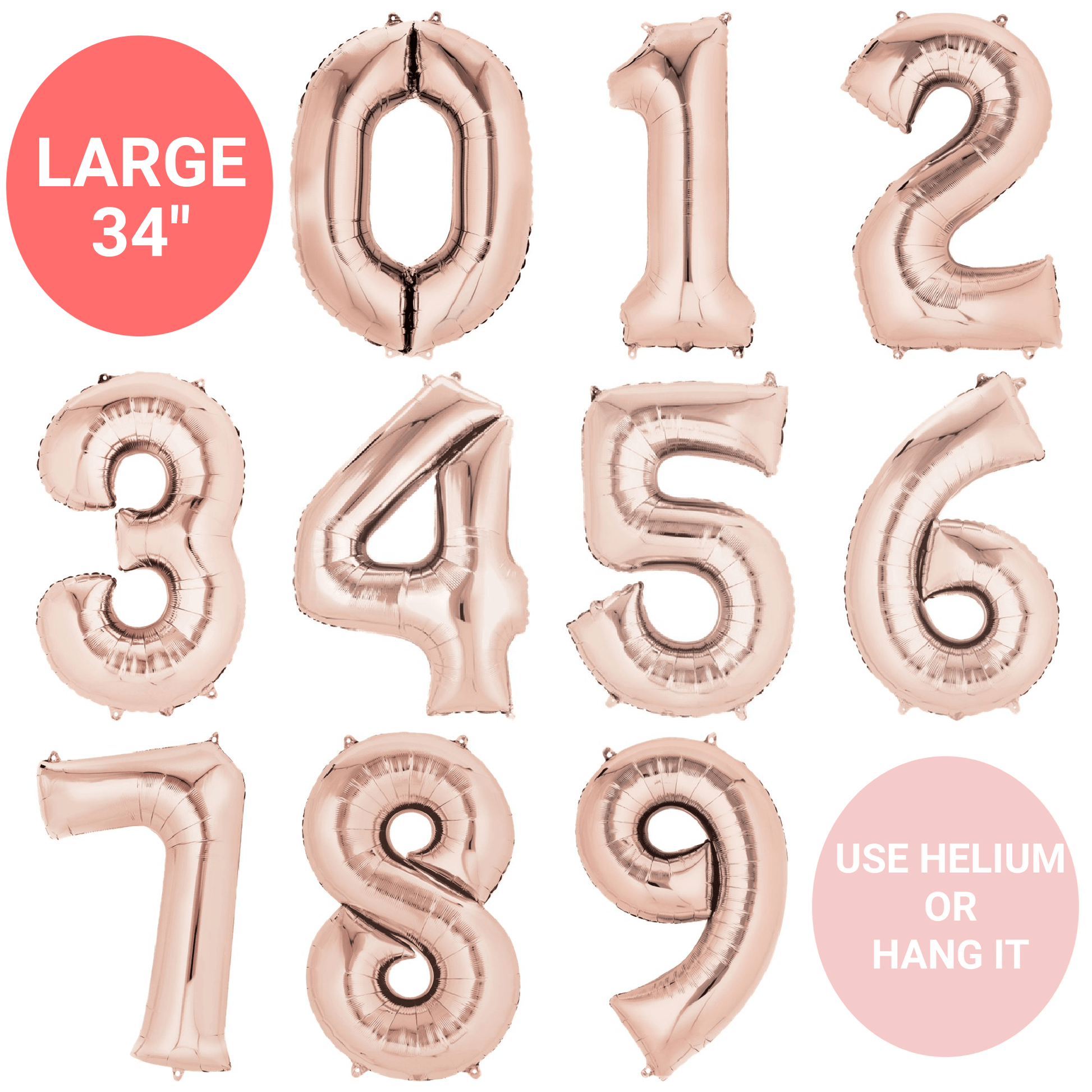 Large Foil Number Balloons Rose Gold Number Helium Balloons