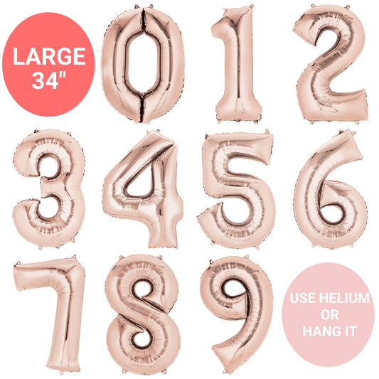 Large Foil Number Balloons | Rose Gold Number Helium Balloons online Amscan