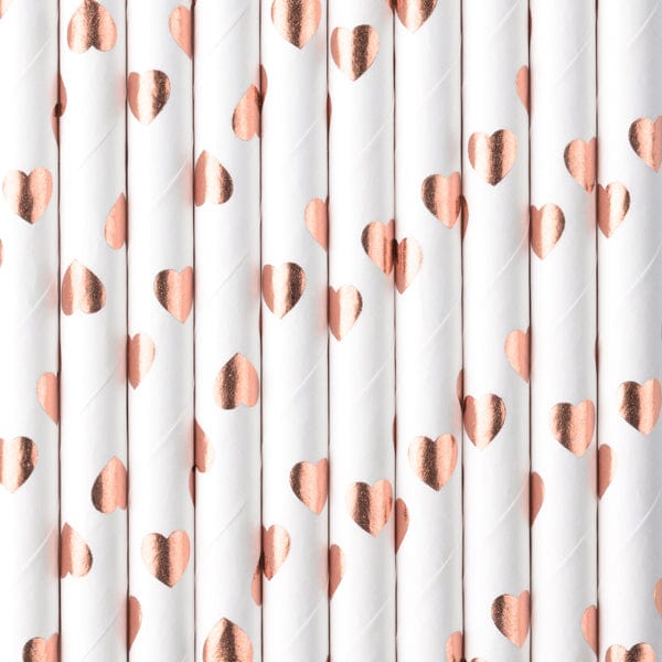 Paper Straws with Rose Gold Hearts | Gold Foil Straws UK Party Deco