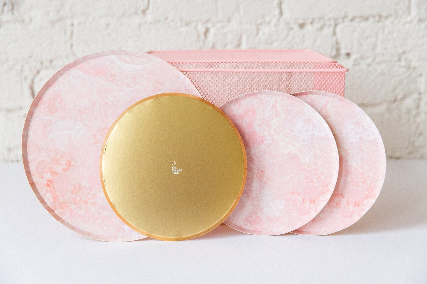 Rose Quartz Print Plates | Pink Marble Party Plate Set Oh Happy Day UK Oh Happy Day