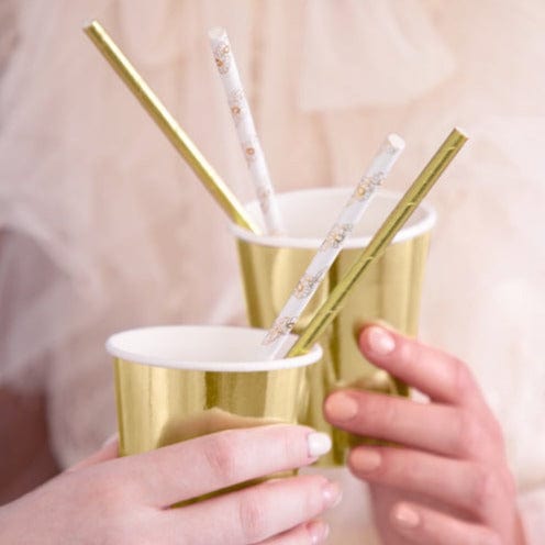 Paper Straws with daisy print | Gold Foil Straws UK Party Deco