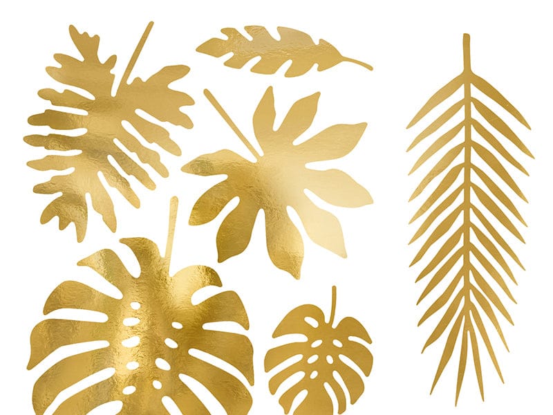 ShoppeWatch Artificial Gold Palm Leaves with Stem (30 Pcs) 3 Sizes | Tropical Wall Decor | Philodendron Monstera Fronds | Wedding Party Decorations