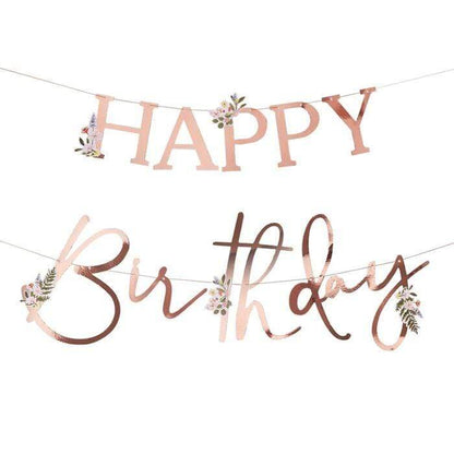 Pancarta de feliz cumpleaños Ginger Ray en oro rosa