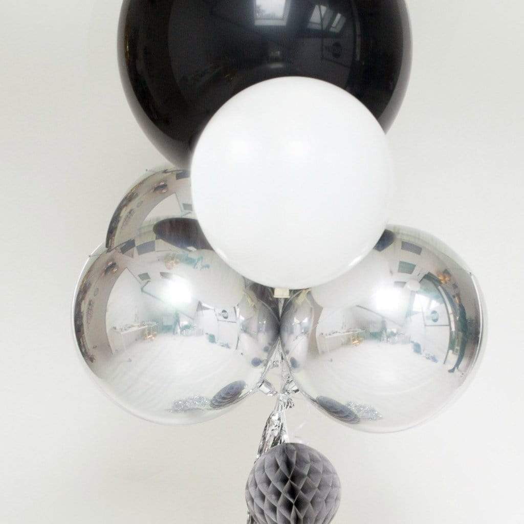 Disco balloon with Silver Latex Balloon Bouquet Inflated With