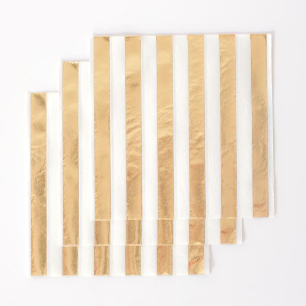 Gold Striped Party Napkins | Paper Serviettes | Unique Party Supplies Unique