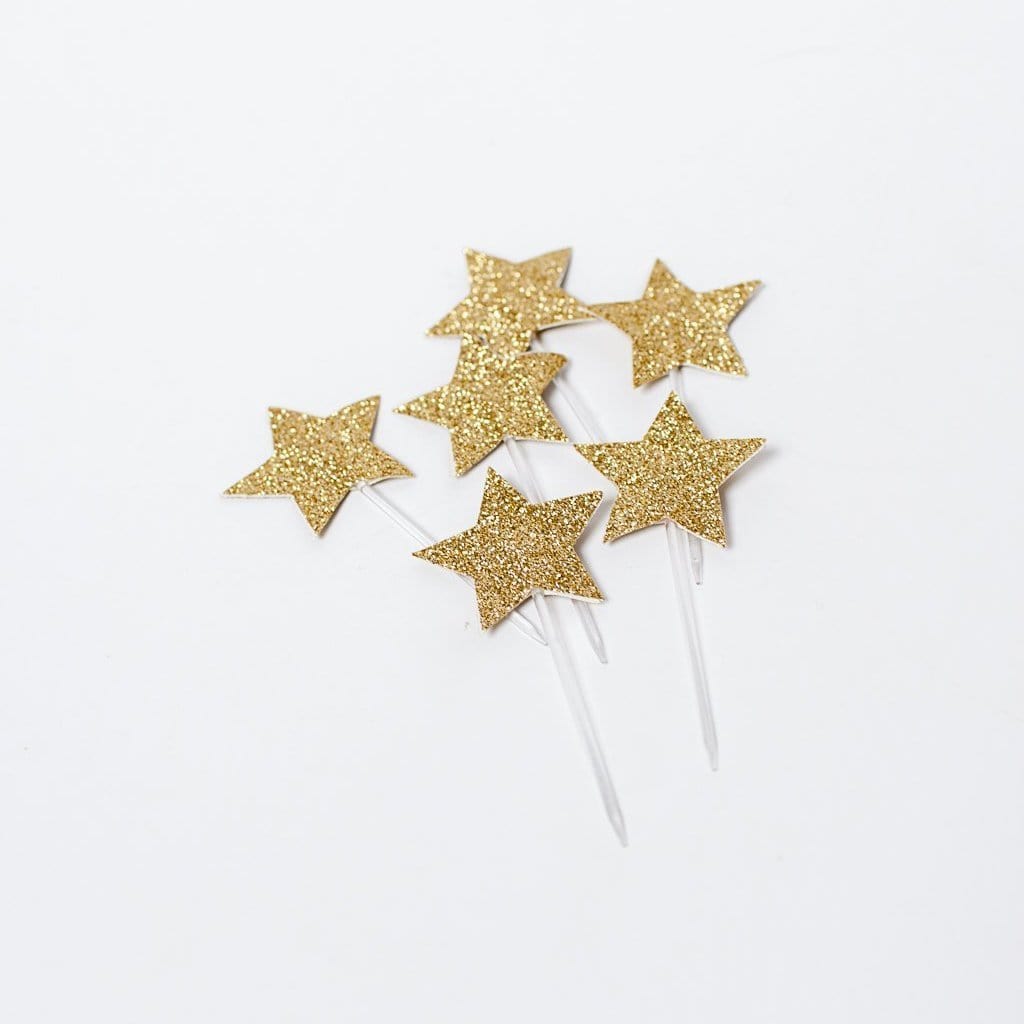 Star Glitter Cupcake Toppers | Gold Cake Toppers | Cake Supplies UK Creative Converting