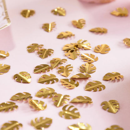 Tropical Leaf Confetti | Gold Monsterra Leaves Confetti Shapes Party Deco