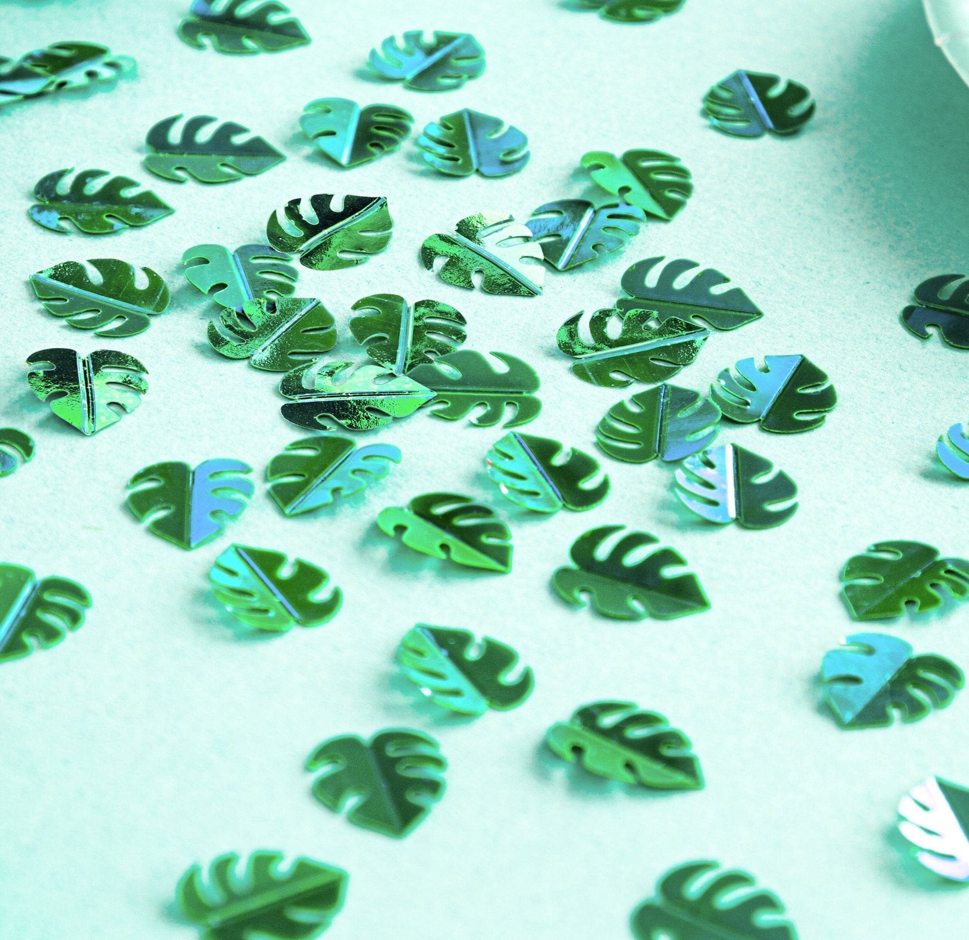 Tropical Leaf Confetti | Green Monsterra Leaves Confetti Shapes Party Deco
