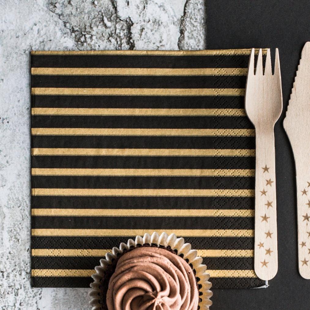 Gold & Black Stripe Party Napkins |  Stylish Disposable Tableware UK Party Deco
