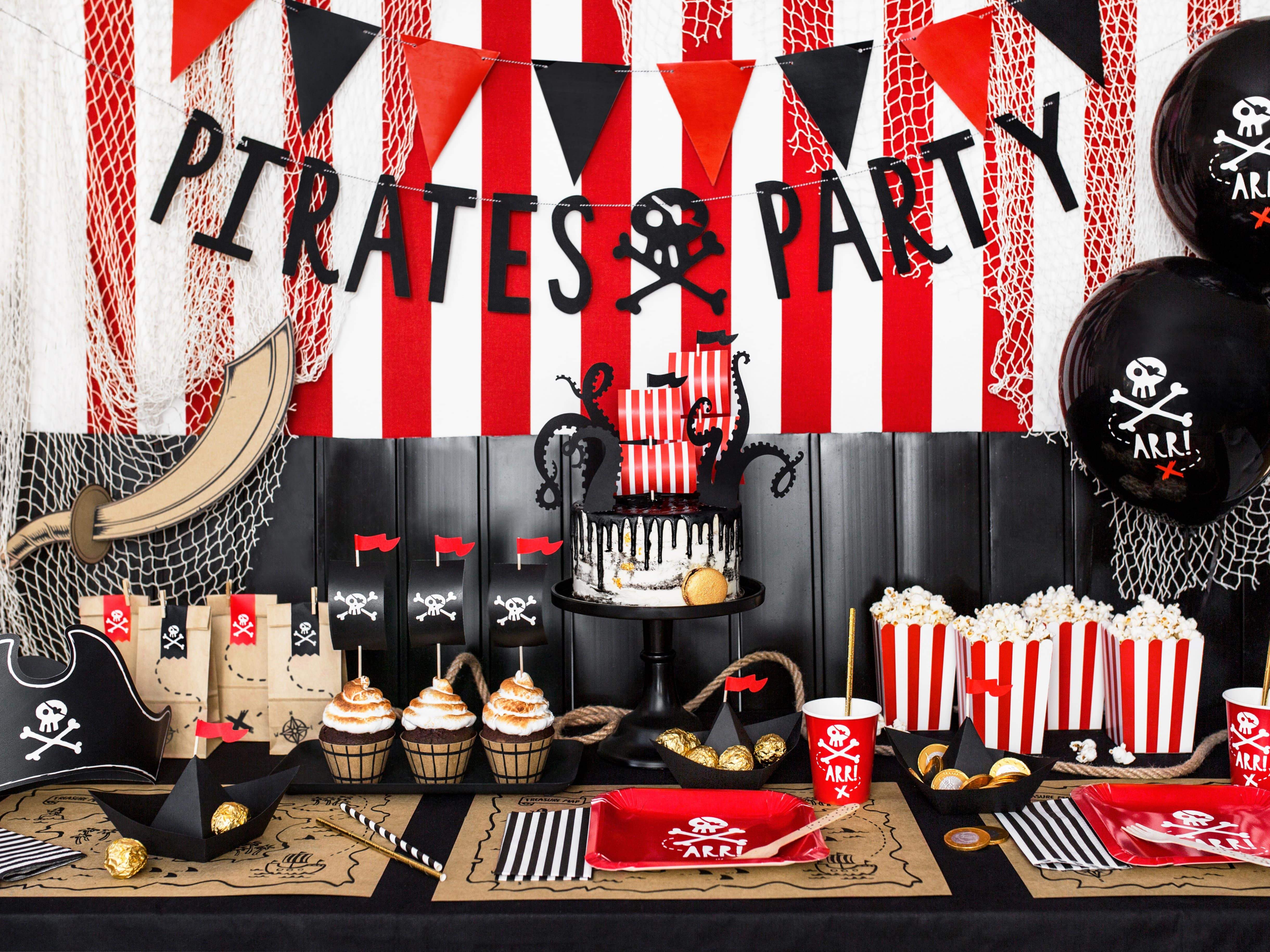 Nautical Pirate Brthday Cake Topper Pirate Party Theme Treasure Box Skull  Flag Cake Toppers Kids Party