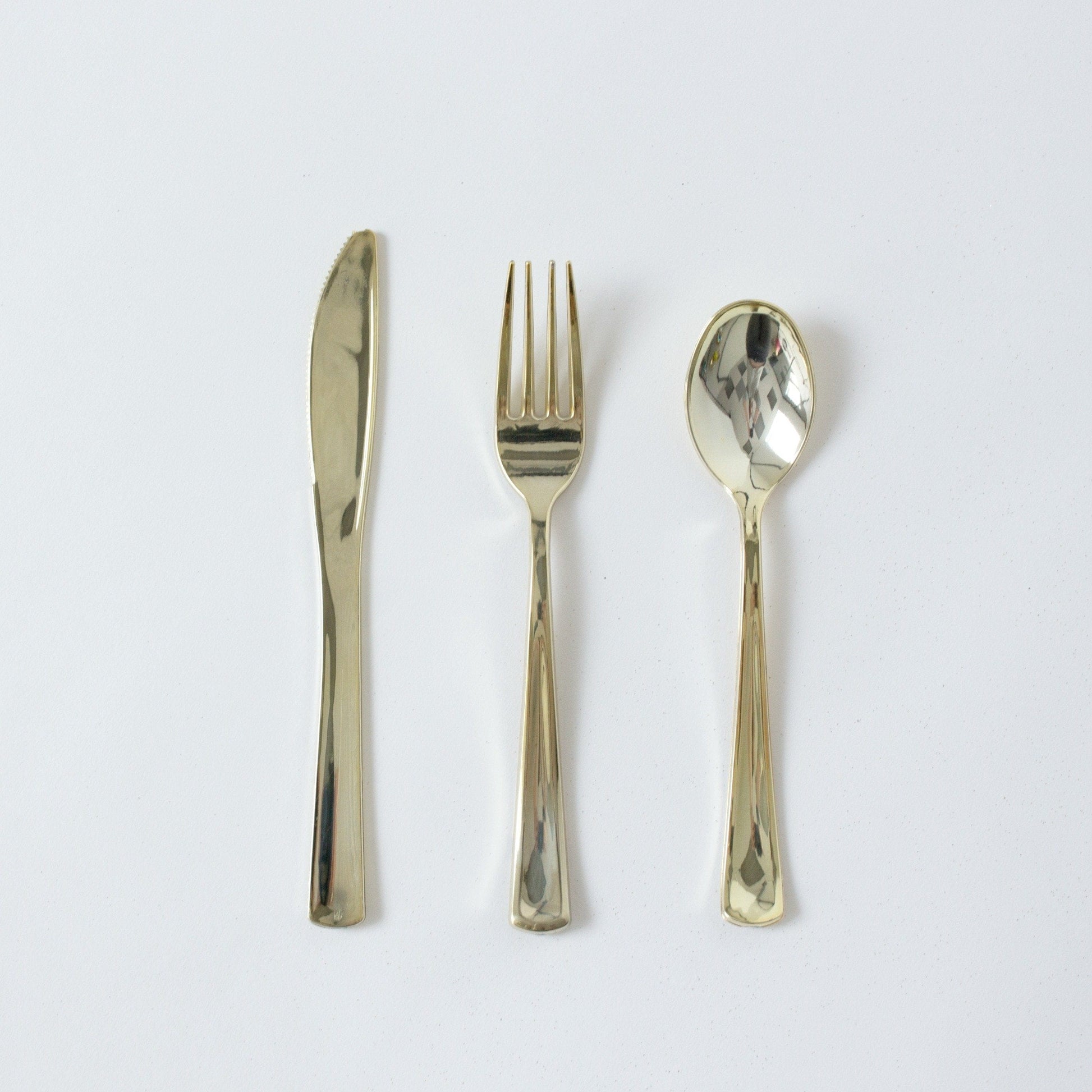 Shiny Gold Plastic Cutlery | Disposable Party Utensils Unique