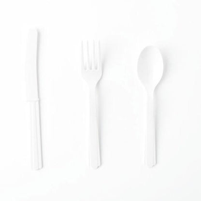 White Plastic Cutlery | Disposable Party Utensils Unique