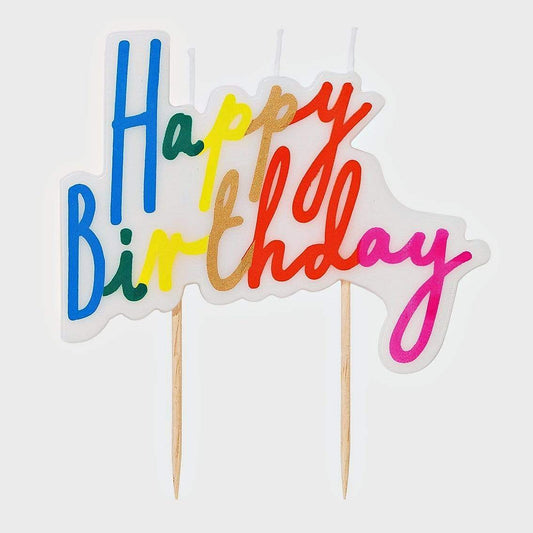 Rainbow Happy Birthday Candle | Rainbow Party Supplies UK Talking Tables
