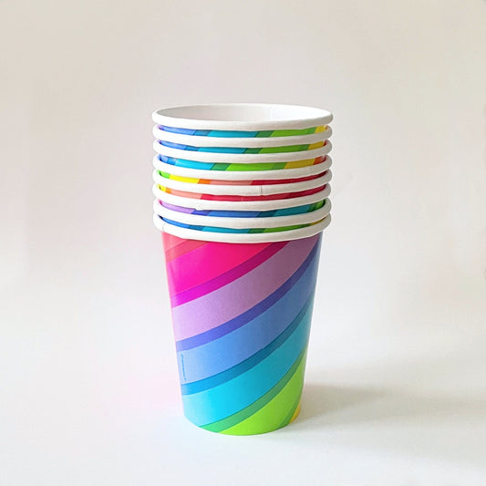 Retro Rainbow Paper Cups | Colourful Party Cups & Plates |Disco Unique