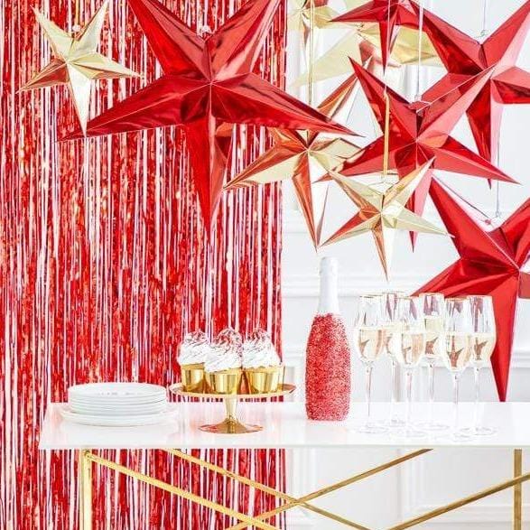 Red Hanging Star Decoration | Beautiful Christmas Decorations UK Party Deco