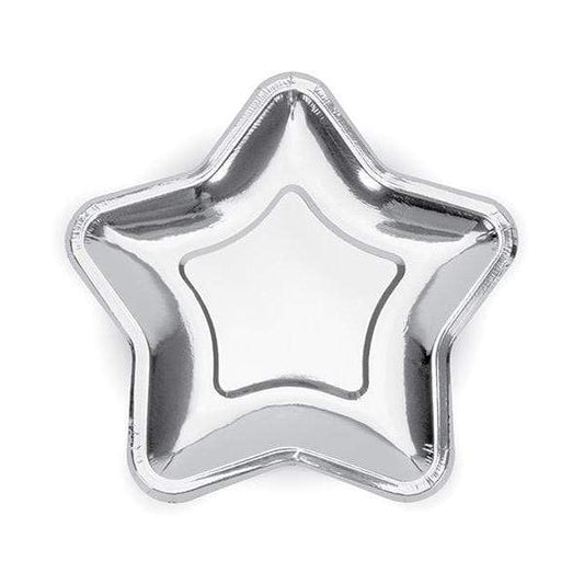 Shiny Silver Star Paper Plates | Silver Party Supplies | Modern Party Party Deco