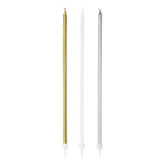 Tall Cake Candles | Silver & Gold Candles | Birthday Cake Supplies Talking Tables