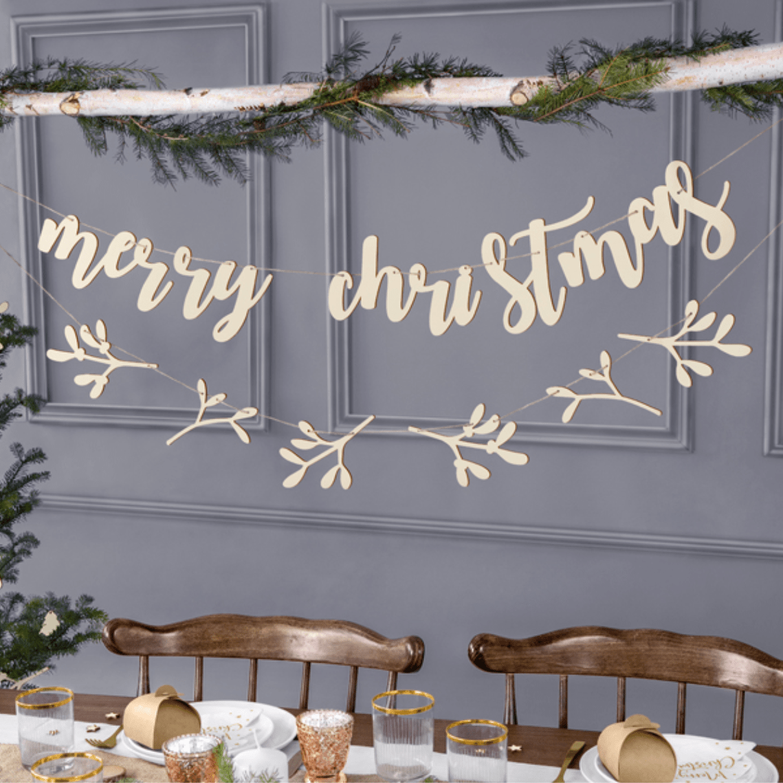 Wooden Mistletoe Garland | Scandi Style Christmas | Unique Christmas Party Deco
