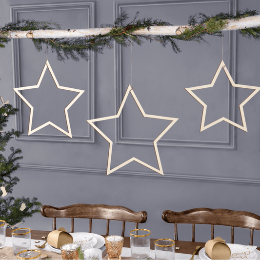Wooden Star Decorations | Scandi Style Christmas | Unique Christmas Party Deco
